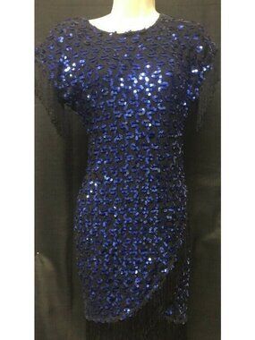 Vintage 1980s Susan Roselli For Vijack Cocktail Dress Sequins Fringe Sz 6 KG